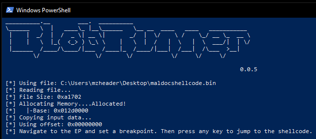 Blobrunner loading shellcode and x32dbg attaching to the process
