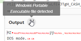 CyberChef output showing MZ header of decrypted .NET executable