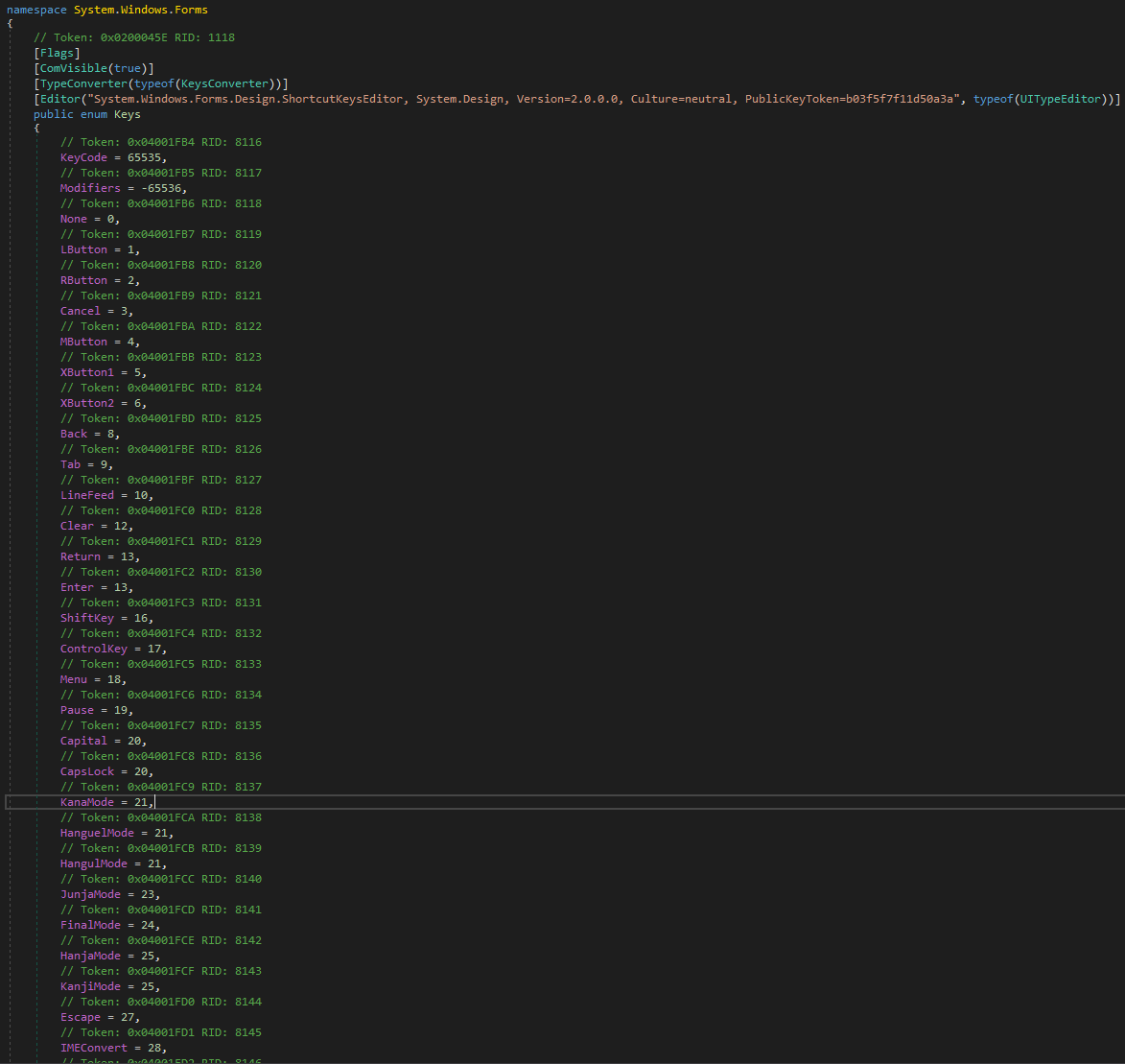 DNSpy showing keylogger hook installation code in NJRat