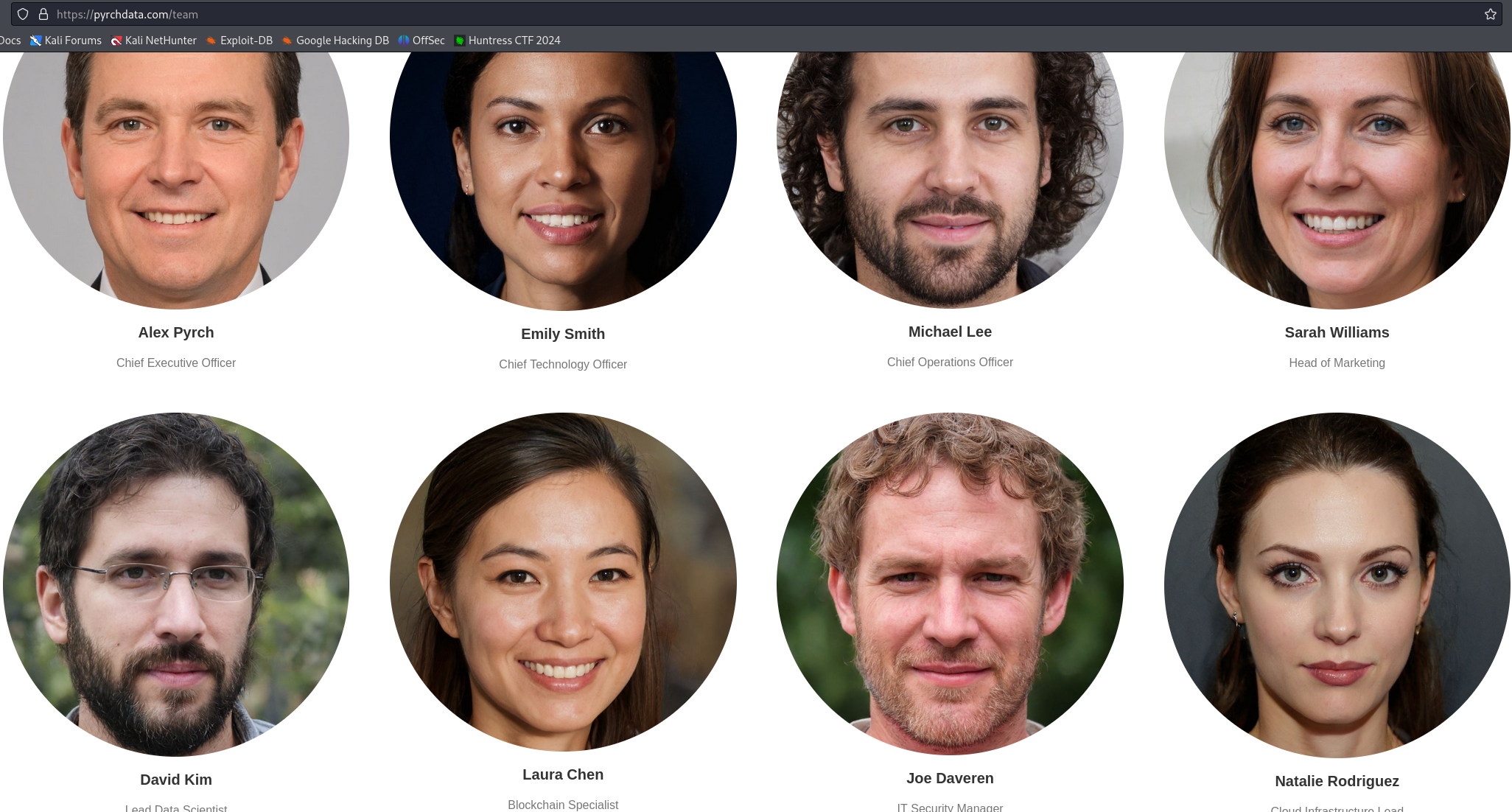 pyrchdata.com website showing Joe Davern listed as the security officer