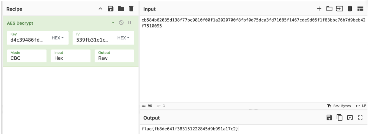 CyberChef AES-256 decryption of the Rust Tickler 3 ciphertext using extracted key and IV