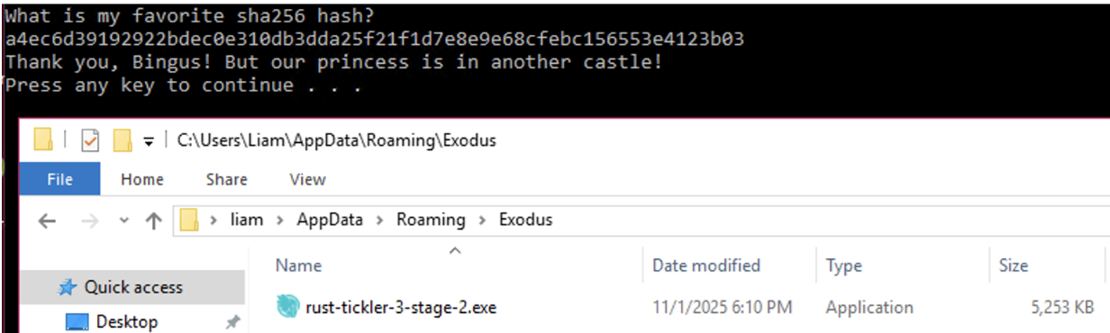 Rust Tickler 3 binary accepting correct input and proceeding past stage 1 check