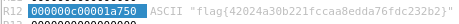 EDB R12 register showing complete GoCrackMe3 flag after all loops complete