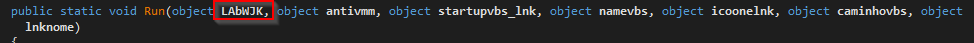 DNSpy showing LAbWJK variable holding the second payload filename passed as argument
