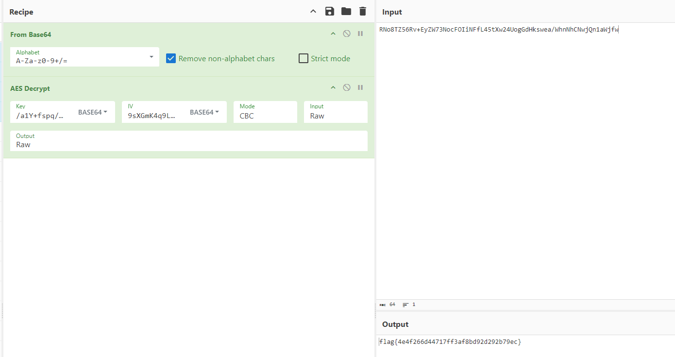 CyberChef AES decryption of the flag string from the Russian Roulette PowerShell payload