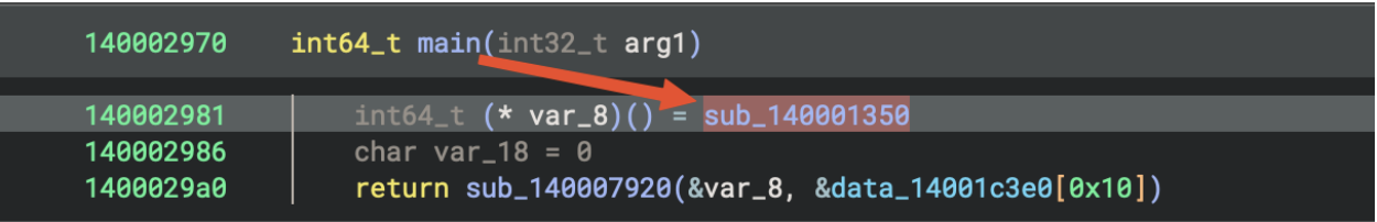 IDA Pro showing main function entry point at 0x140001350 for Rust Tickler 2