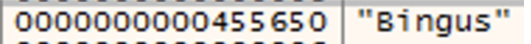 x64dbg showing string Bingus returned by 140003de0 for ID 0xAAAA