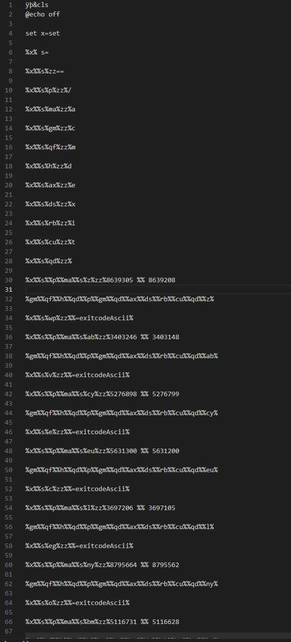 batch script after further cleanup showing readable variable assignments