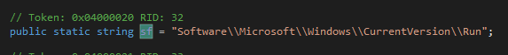 DNSpy showing registry key path being constructed for run key persistence