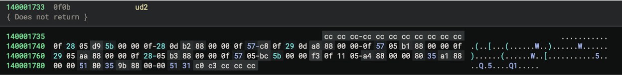 IDA Pro showing call to undefined sub_140001740 at end of FUN_1400011f0 in Rust Tickler