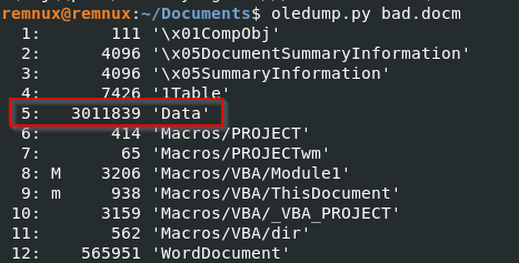 OLE tools Data stream showing base64 encoded shellcode blob