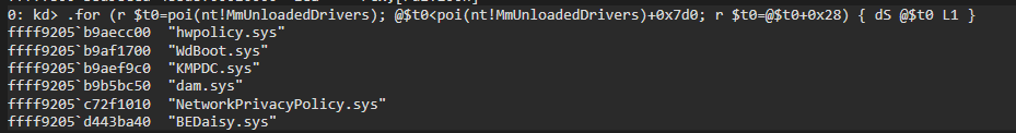 Clean MmUnloadedDrivers list with no entry for the vehicle driver after BaseDllName.Length was zeroed before unload
