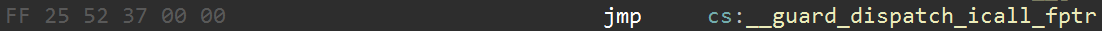 Six-byte _guard_xfg_dispatch_icall_nop helper in .text that jumps through __guard_dispatch_icall_fptr