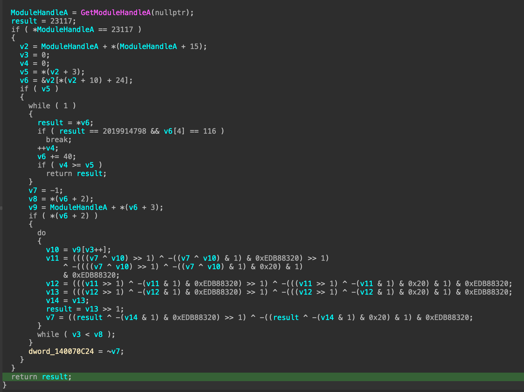 CRC32 hashing the .text section