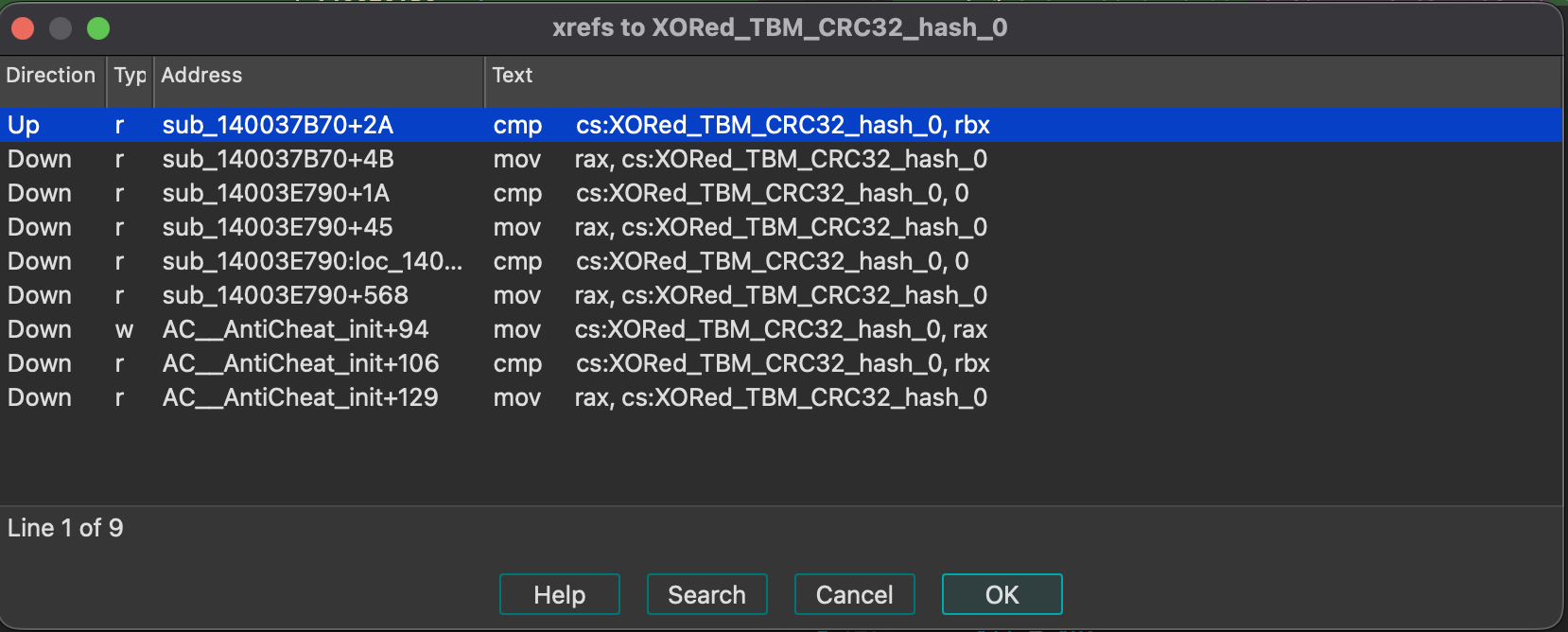 Cross references to file CRC hashes