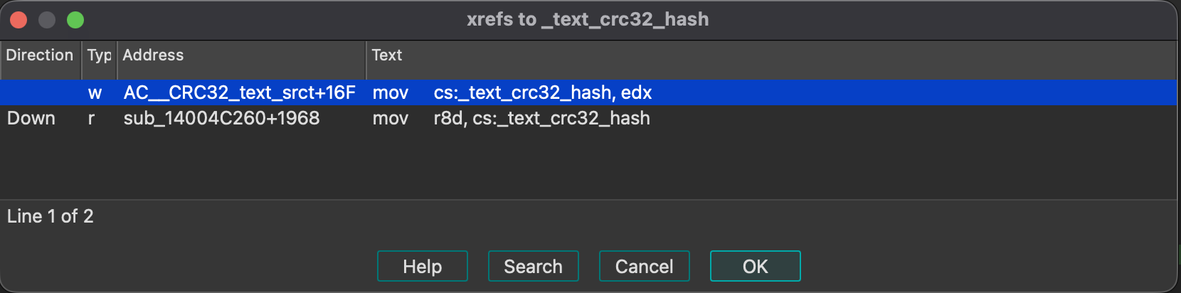 Cross references to text_crc32_hash
